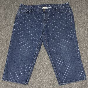 CJ Banks Women's Cropped Capri Stretch Denim Jeans Polka Dot Sz 18W (40x20)